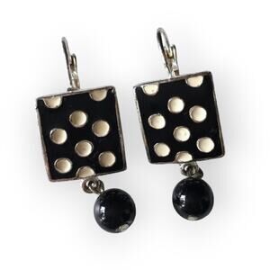 Domino polk dot french hook earrings, black and white